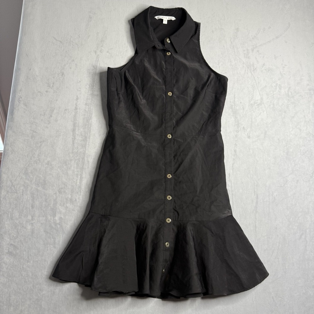 Veronica Beard Black Sleeveless Collared Backless Button-Front Flare Dress